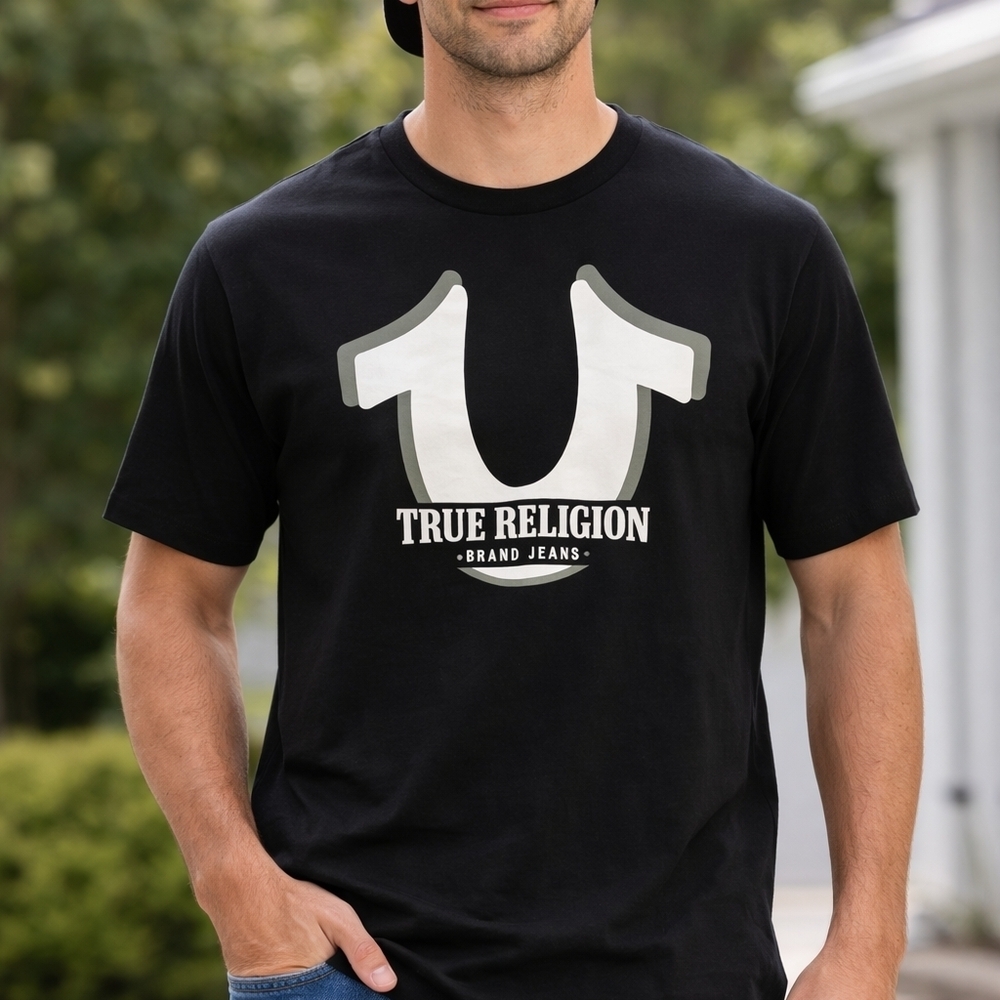 True Religion Black T-Shirt for Men Short Sleeve Size Large